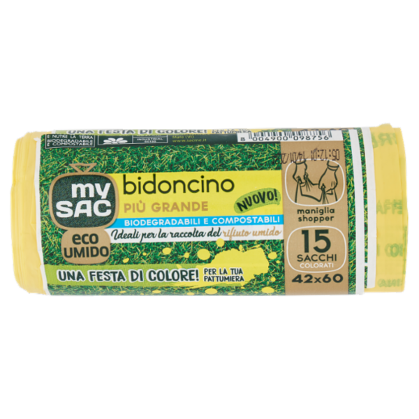 my Sac eco Umido bidoncino Più Grande Biodegradabili e Compostabili 42x60 Sacchi 15 pz