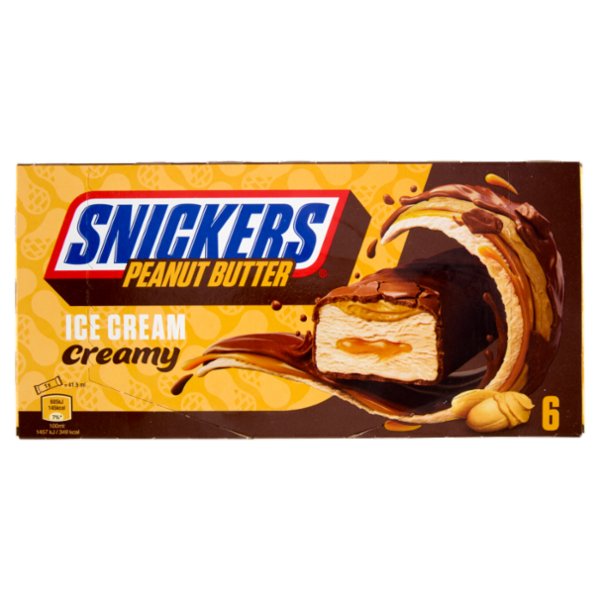 Snickers Barretta Gelato al cioccolato con burro d'arachidi e arachidi tostate, Multipack da 6 x 39g