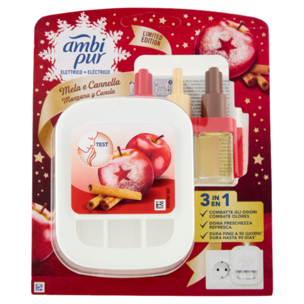 Ambi Pur Profumatore per Ambienti Diffusore Elettrico + Ricarica, Mela e Cannella 20 ml