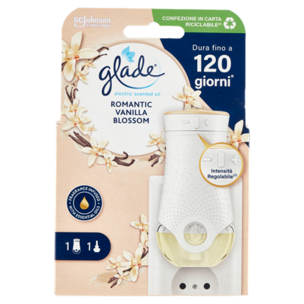 Glade Profumatore per ambienti con Oli Essenziali, Fragranza Romantic Vanilla Blossom 20ml