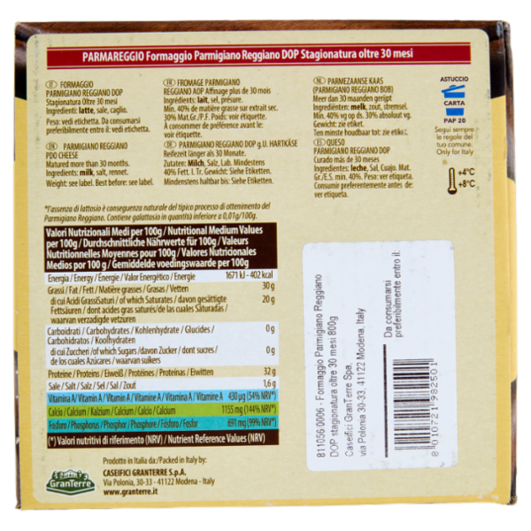Parmareggio Parmigiano Reggiano DOP Oltre 30 Mesi 800 g