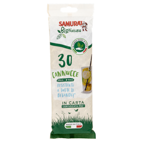 Samurài BioNature Cannucce 20cm - Ø 6mm in Carta 30 pz
