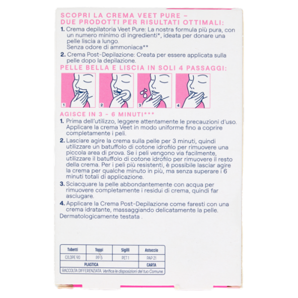 Veet Pure Kit Completo Depilazione Viso, Crema Depilatoria e Crema Post Epilazione, 2x 50 ml