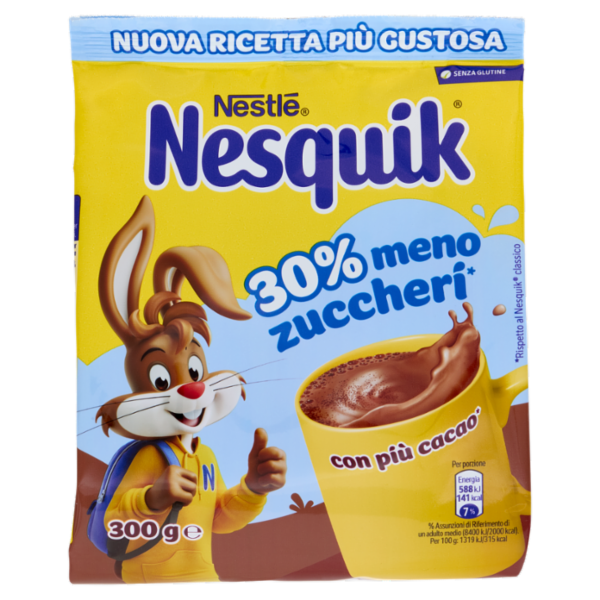 NESQUIK 30% Meno Zuccheri Preparato per Bevanda con Cacao Solubile, Sacchetto 300g