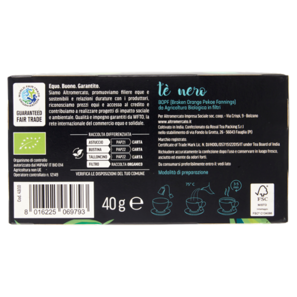 altromercato Bio tè nero 20 Filtri 40 g