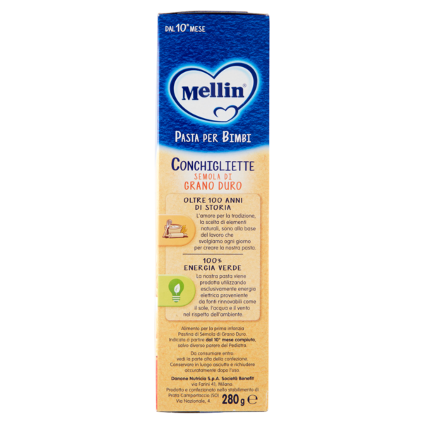 Mellin Pasta per Bimbi Conchigliette Semola di Grano Duro 280 g