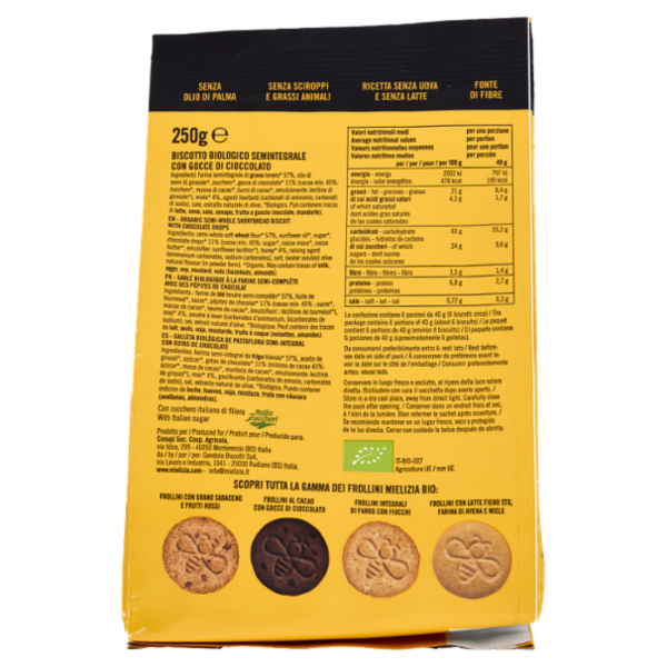 Mielizia Bio Frollini Semintegrali con Gocce di Cioccolato 250 g