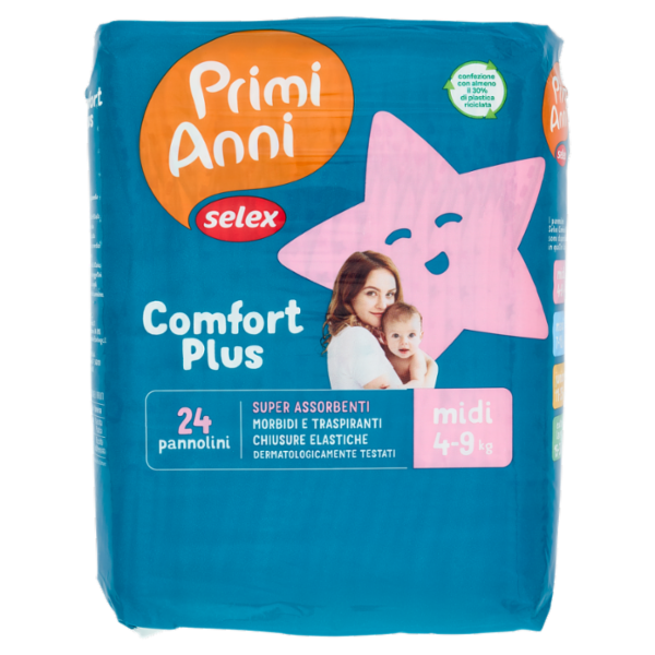 Selex Primi Anni Pannolini per Bambini Dry Comfort Midi 4-9 kg 24 pezzi