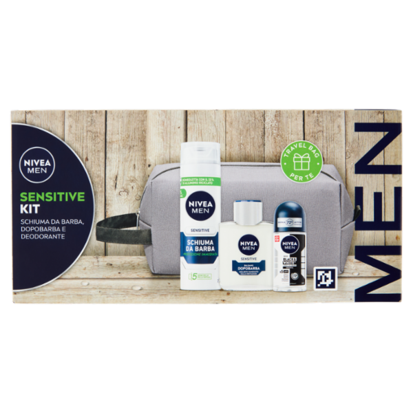Nivea Men Sensitive Kit Schiuma da Barba 200 ml + Dopobarba 100 ml + Deodorante 50 ml + Travel Bag