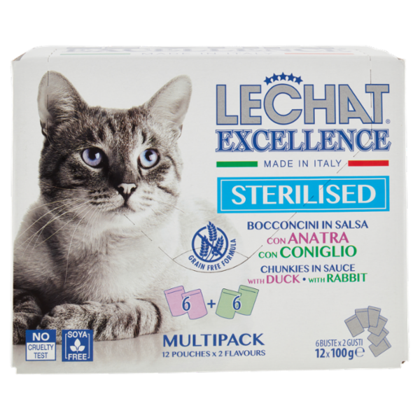 LeChat Excellence Sterilised Bocconcini in Salsa con Anatra, con Coniglio 12 x 100 g