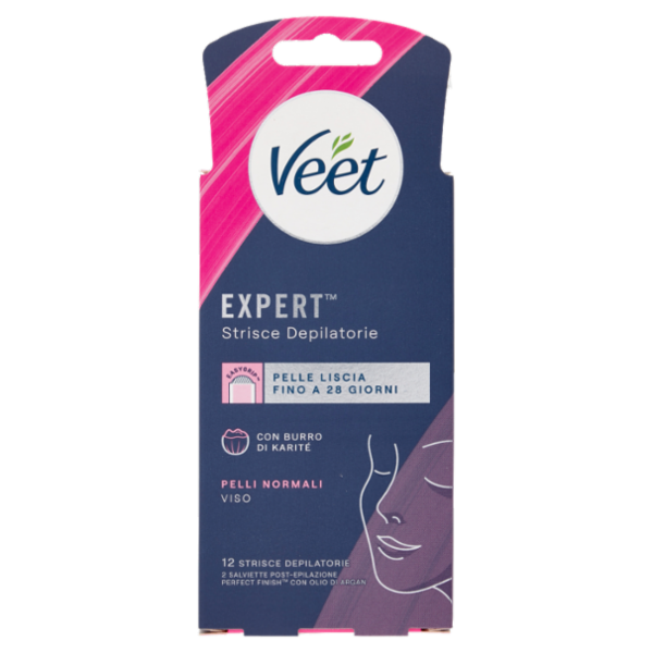 Veet Expert Strisce Viso Pelli Normali, 12 strisce