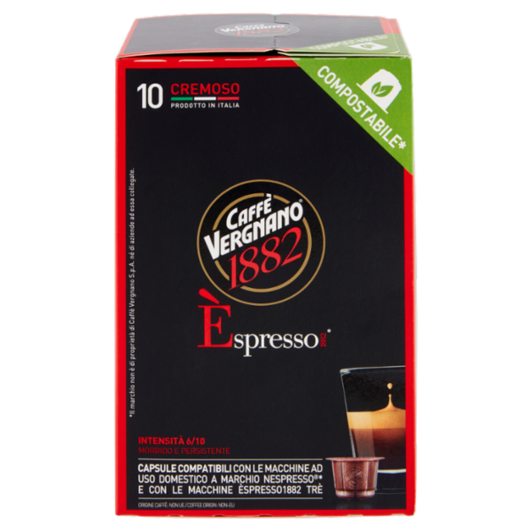 Caffè Vergnano 1882 Èspresso1882 Cremoso Compostabile** Capsule Compatibili Nespresso* 10 x 5 g