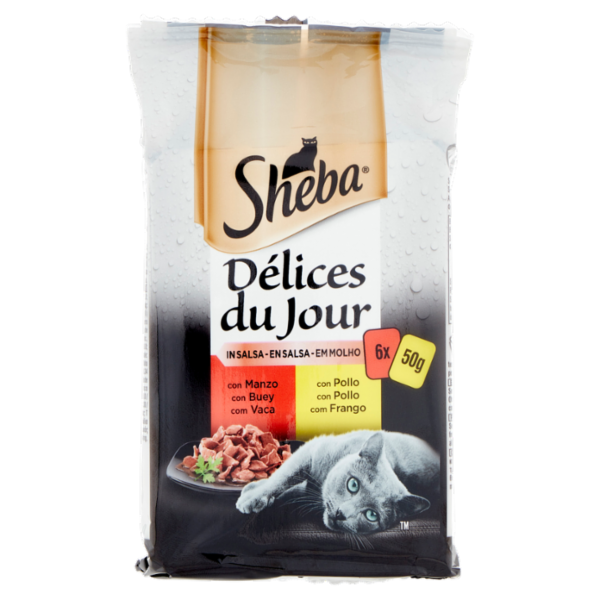 Sheba Délices du Jour Cibo Umido Gatto in Salsa con Manzo e Pollo 6 x 50 g