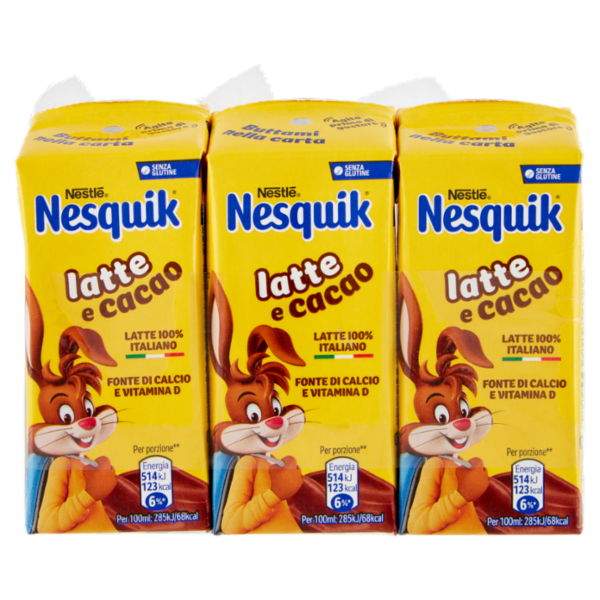 NESQUIK Pronto da Bere Bevanda a base di Latte e Cacao Solubile 3 brick da 180 ml