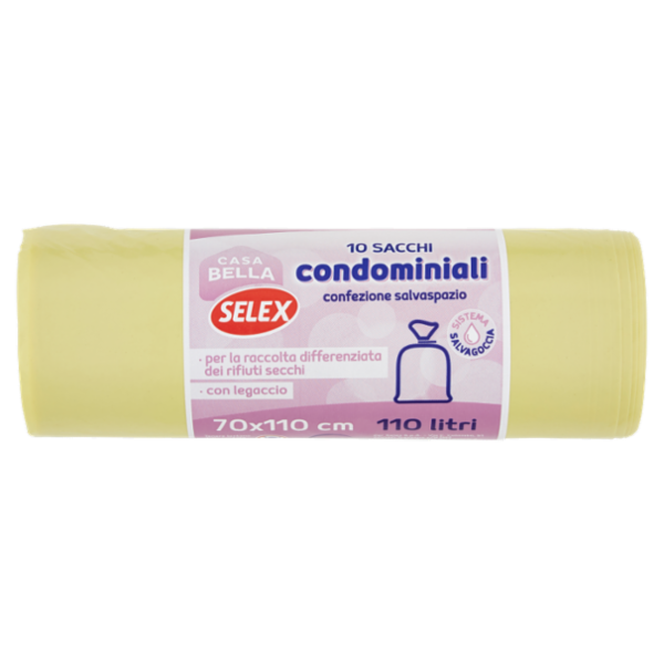 Selex Casa Bella Sacchi Condominiali Giallo con Legaccio Cm 70X110 10 pezzi