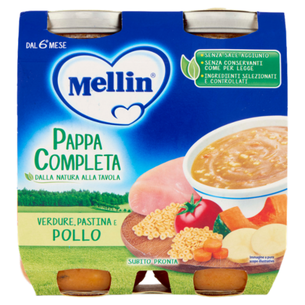 MELLIN Pappa Completa, Pastina Verdure Pollo, dal 6° mese, 2x250g
