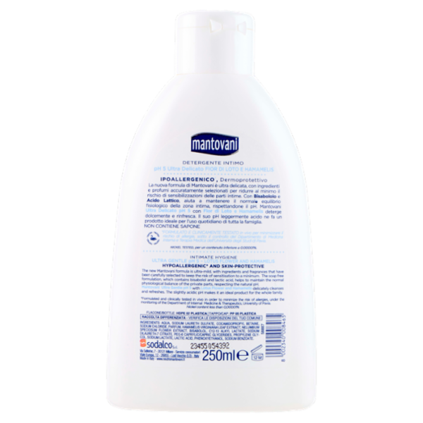 mantovani Detergente Intimo pH 5 Ultra Delicato Fior di Loto e Hamamelis 250 ml