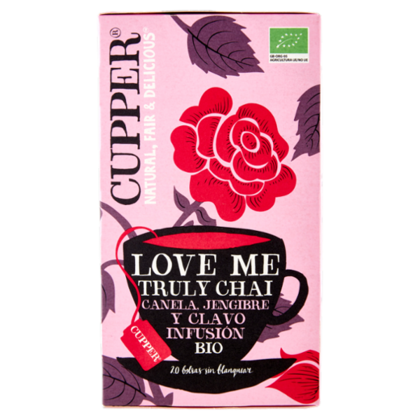 CUPPER Love Me Truly Chai Infuso Biologico con Cannella, Zenzero e Cardamomo, 20 Bustine 44 g
