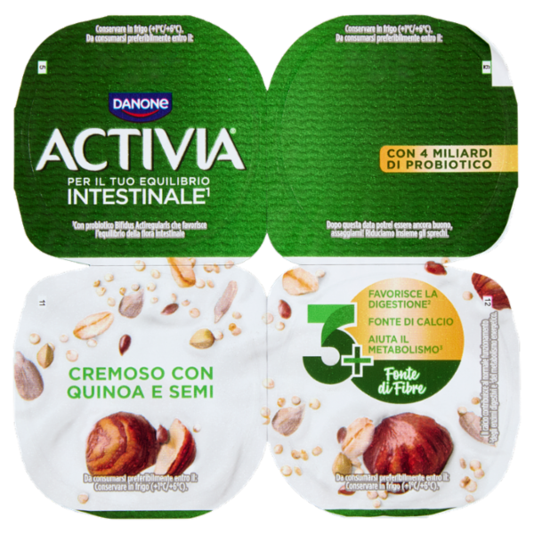 ACTIVIA Fibre Yogurt con Probiotico Bifidus, gusto Quinoa e Semi, 4x125g
