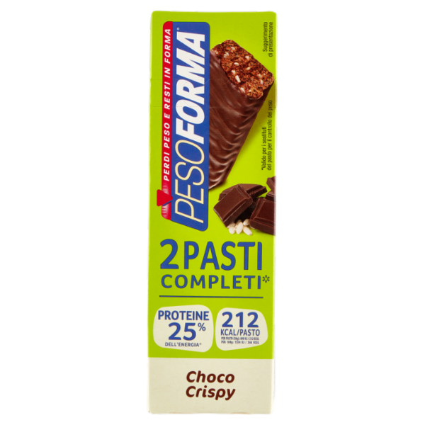 Pesoforma Barrette 2 Pasti, sostitutive del pasto, gusto Choco Crispy, 212 kcal a pasto, 2 x 58g