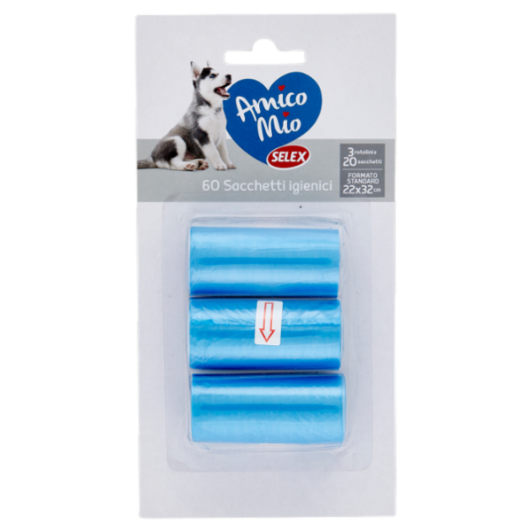 Selex Amico Mio Sacchetti Igienici per Deiezioni Cani Cm. 22X32 3 rotoli da 20 pezzi