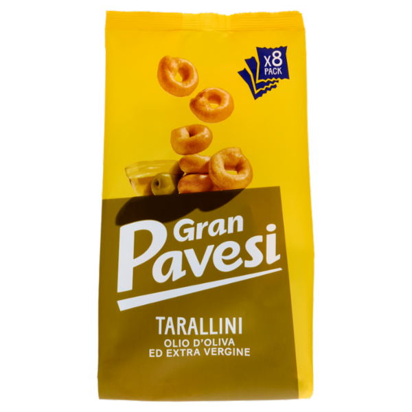 Gran Pavesi Snack Tarallini Olio di Oliva ed Extra Vergine, Senza Olio di Palma, 8 Pacchetti 256g