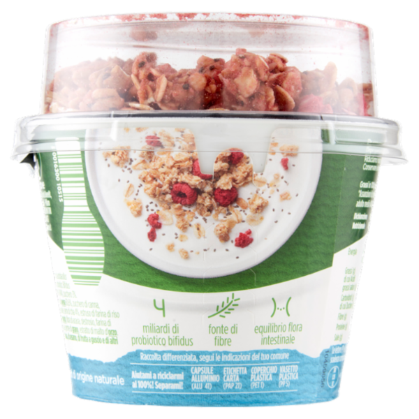 ACTIVIA Mix&Go con Probiotico Bifidus, 0% Grassi, Yogurt con Muesli, Lamponi e Semi di Chia 170g