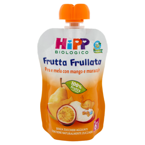 HiPP Biologico Frutta Frullata Pera e mela con mango e maracuja 90 g