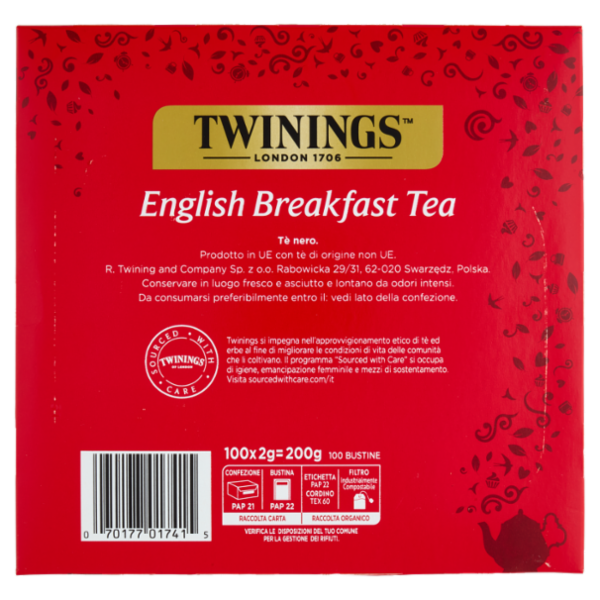Twinings English Breakfast Tea Tè Nero 100 filtri The 200 g