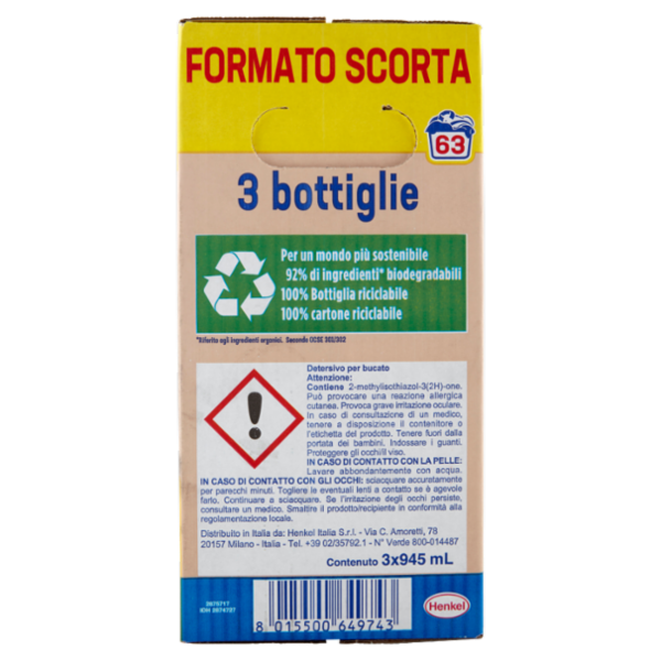 DIXAN Liquido Classico 3x21=63 Lavaggi 3 x 945 ml