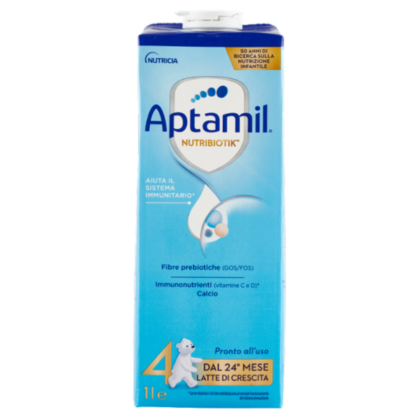 APTAMIL Nutribiotik 4 - Latte di Crescita Liquido, dal 24° mese compiuto al 36°, Fonte di Ferro, 1L