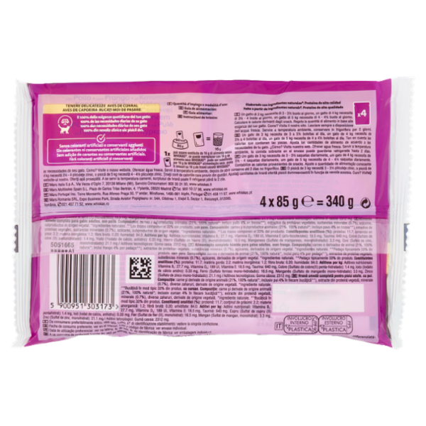 Whiskas Pure Delight Cibo Umido Gatto Tenere Delicatezze in Gelatina con Pollo e Tacchino 4 x 85 g