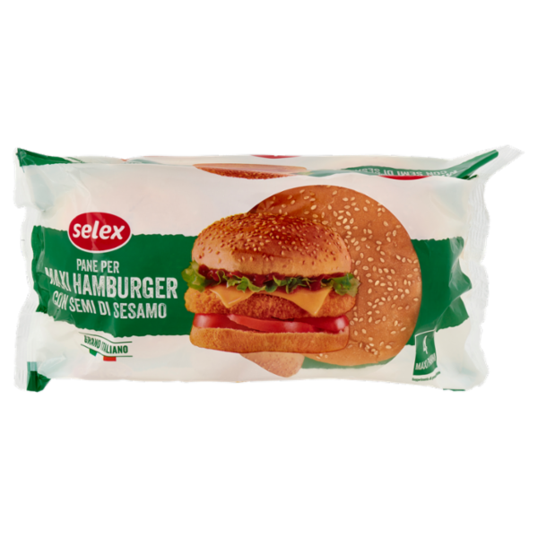 Selex Pane per Maxi Hamburger con Sesamo 4 pezzi 300 g