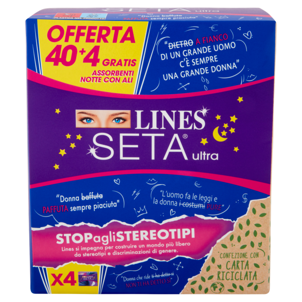 Lines Seta ultra Assorbenti Notte con Ali 40+4 pz
