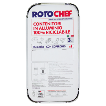 Rotochef Contenitori In Alluminio 100% Riciclabile Plumcake - Con Coperchio 3 Pz