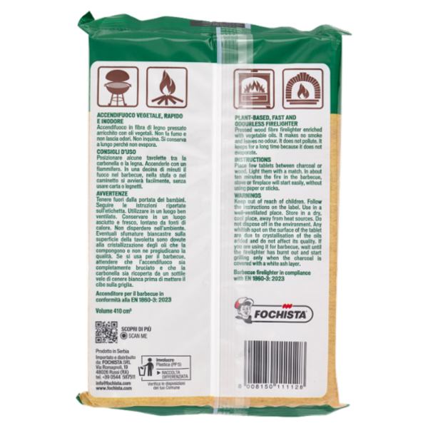 Fochista Verdefuoco Accendifuoco per Barbecue, Camini e Stufe Cubetti 24 pz