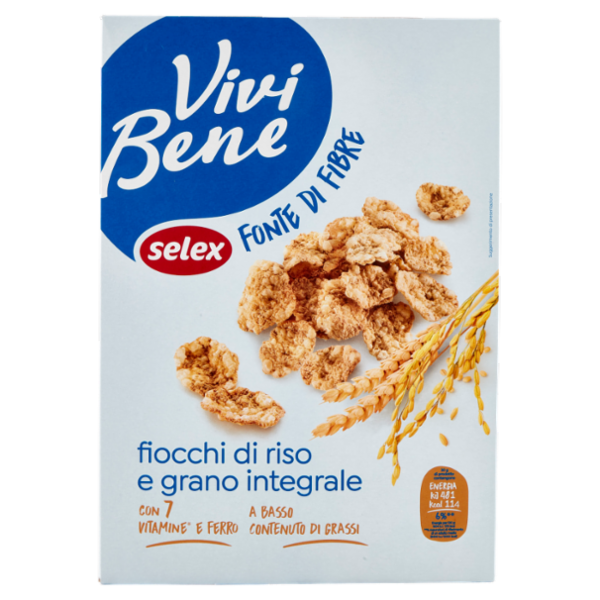 Selex Vivi Bene Fiocchi di Riso e Frumento Integrale a Basso Contenuto di Grassi 375 g