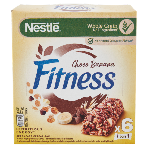 FITNESS Choco Banana Barrette di cereali con cioccolato al latte e banana 6 pezzi da 23,5g