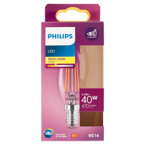 Philips Led candela filamento 40W E14 2700K