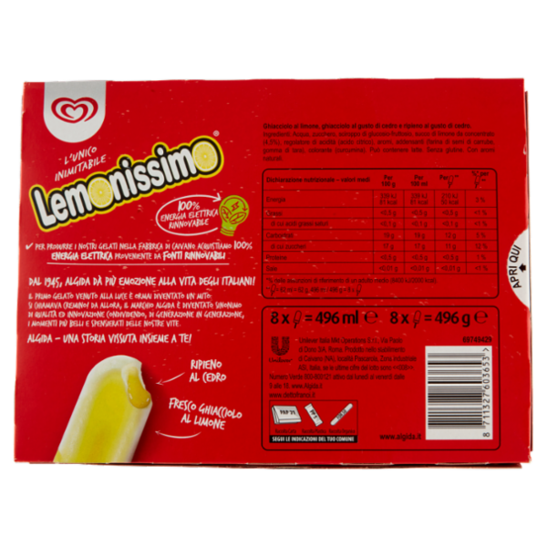 Algida l'Unico Inimitabile Lemonissimo 8 x 62 g