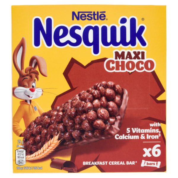 NESQUIK Maxi Choco Barrette Cereali Integrali con Cioccolato al Latte 6 pezzi da 25 g