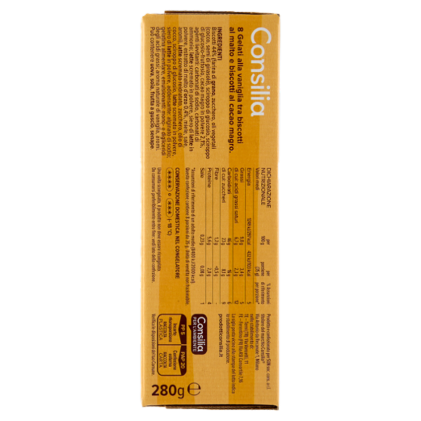 Consilia 8 Minibiscotti Ripieni di Gelato Vaniglia 280 g