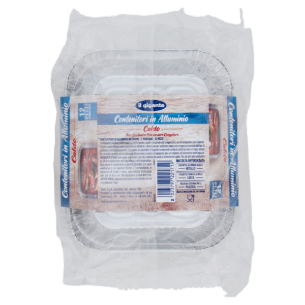 IL GIGANTE Contenitori in Alluminio Caldo 1 Porzione 12 pz