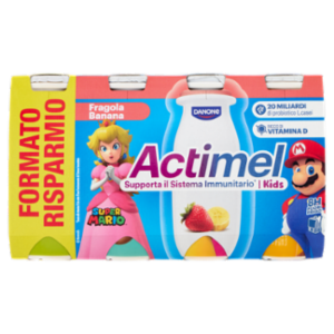 ACTIMEL SuperMario, Yogurt Da Bere Con Vit B6 e D Per Il Sistema Immunitario, Fragola&banana, 8x100G