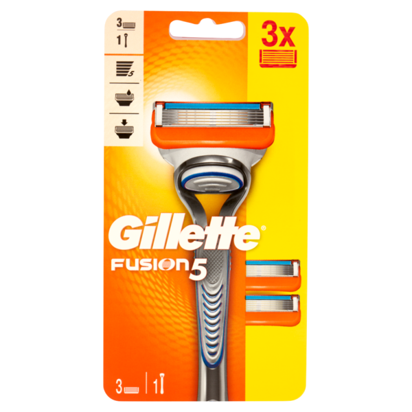 Gillette Rasoio da Uomo Fusion5 Manico + Lamette, 3 Ricariche