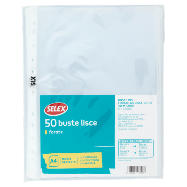Selex Buste in PPL Forate Lisce Formato A4