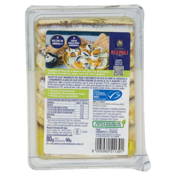 Rizzoli le Marinate del Mar Cantabrico Filetti di Alici con Olio agli Agrumi 80 g