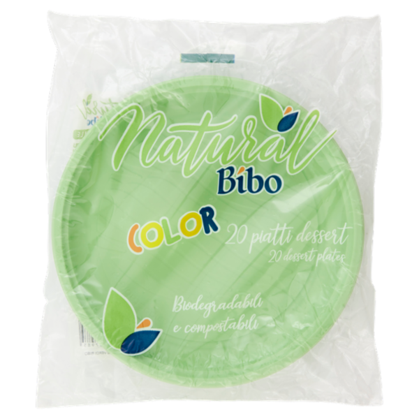 Natural Bibo Color piatti dessert Verdi Biodegradabili e compostabili 20 pz