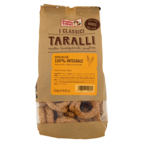 Puglia Sapori I Classici Taralli Specialità 100% Integrale 250 g