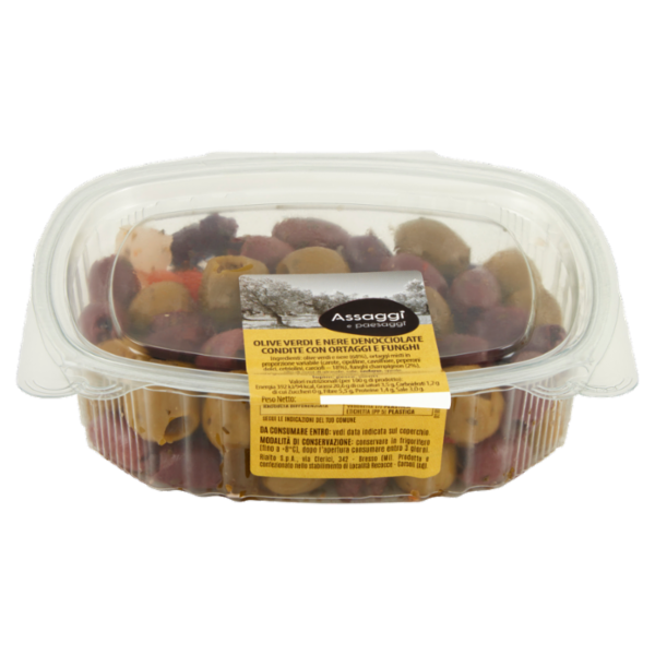 Assaggi e paesaggi Olive Verdi e Nere Denocciolate Condite con Ortaggi e Funghi 200 g